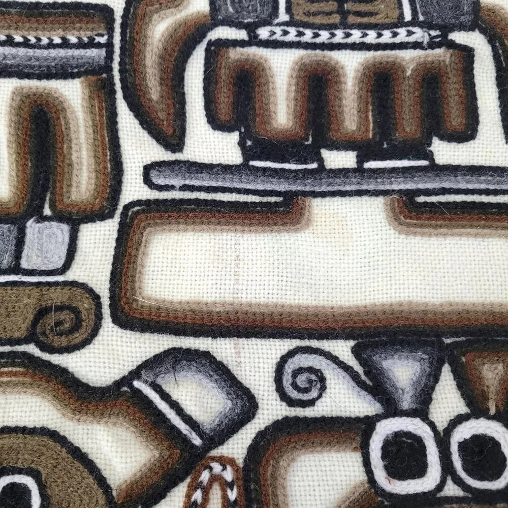 Handmade Peruvian Aztec Mayan Boho Folk Art Woven Wall Hanging Neutral Tones